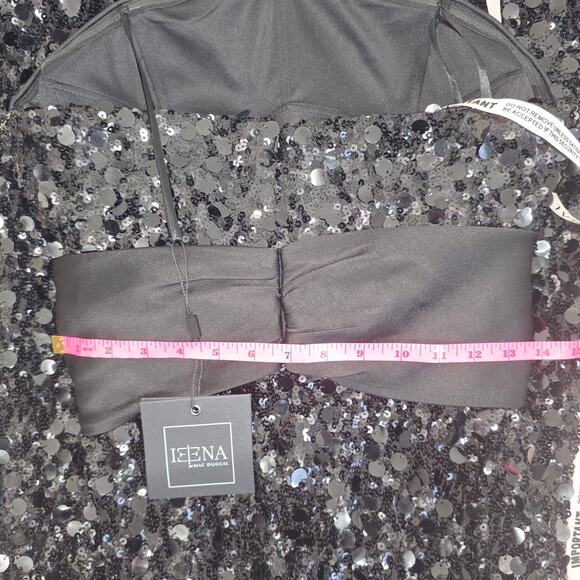 Ieena Mac Duggal Black Strapless Sequin Evening Gown With Bow Sz 6 NWT - Picture 7 of 9